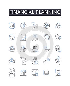 Financial Planning line icons collection. Online, Augmented, Digital, Cyber, Virtual, Immersive, Gaming vector and