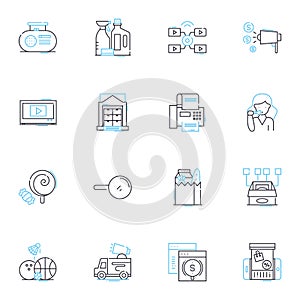 Financial planning linear icons set. Budgeting, Investing, Retirement, Savings, Debt, Taxes, Estate line vector and