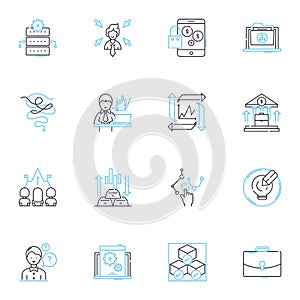 Financial Planning linear icons set. Budgeting, Investing, Wealth, Retirement, Savings, Goals, Strategies line vector