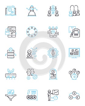 Financial Planning linear icons set. Budgeting, Investing, Wealth, Retirement, Savings, Goals, Strategies line vector