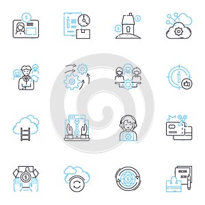 Financial Planning linear icons set. Budgeting, Savings, Investments, Retirement, Insurance, Estate, Taxation line