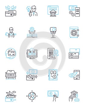 Financial planning linear icons set. Investment, Savings, Retirement, Budgeting, Taxes, Insurance, Estate line vector