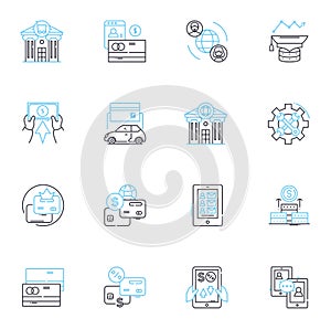 Financial planning linear icons set. Investment, Savings, Retirement, Budgeting, Taxes, Insurance, Estate line vector