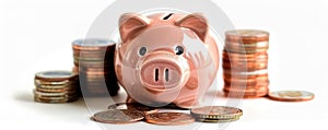 Financial planning wealth with piggy bank and coins highlighting economic stability and savings, Ai generative