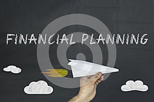 Financial planning words on blackboard