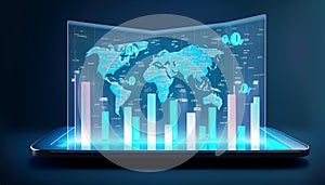 Financial profit chart on a virtual tablet screen