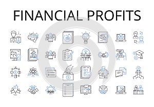 Financial profits line icons collection. Economic gains, Capital returns, Fiscal benefits, Mtary rewards, Investment