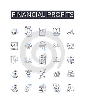 Financial profits line icons collection. Oligopoly, Monopoly, Perfect competition, Cartel, Barrier, Non-price