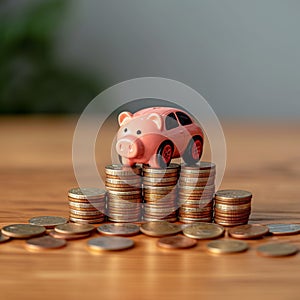 Financial protection Coins, piggy bank, and auto model signify insurance