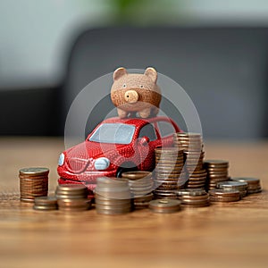 Financial protection Coins, piggy bank, and auto model signify insurance