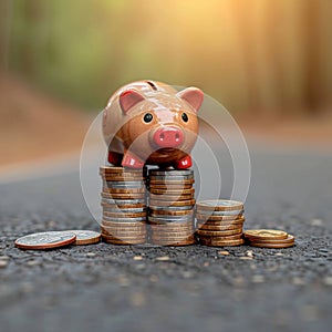 Financial protection Coins, piggy bank, and auto model signify insurance