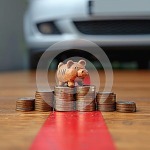 Financial protection Coins, piggy bank, and auto model signify insurance