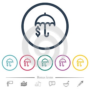 Financial protection outline flat color icons in round outlines