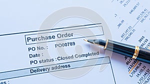 Financial purchase order document contract keep in the folder