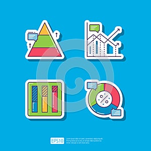 Financial Pyramid, Increase Growth Chart, Statistic Bar Diagram, Pie Graph. Business Finance Chart and Graph Infographic Sticker