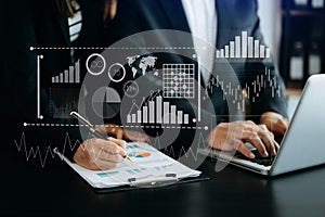 Financial report data of business operations balance sheet and income statement as Fintech concept