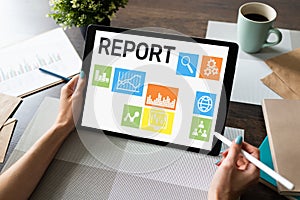 Financial report form on device screen. Business and finance concept.