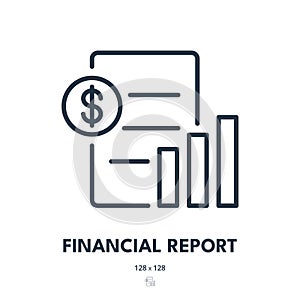 Financial Report Icon. Finance, Statistics, Earnings. Editable Stroke. Vector Icon