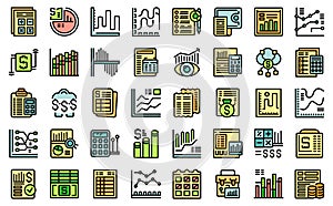 Financial report icons set vector flat