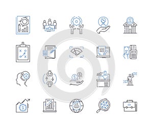 Financial reporting line icons collection. Transparency, Accountability, Accruals, Assets, Balance sheet, Budgeting