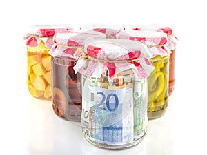 Financial reserves money conserved in a glass jar