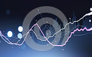 Financial rising graph and chart with lines that illustrate management