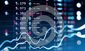 Financial rising graph and chart with lines and numbers