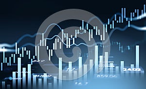 Financial rising graph and chart with numbers, bar diagrams