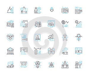 Financial risk linear icons set. Inflation, Budgeting, Debt, Liquidity, Bankruptcy, Credirthiness, Investment line