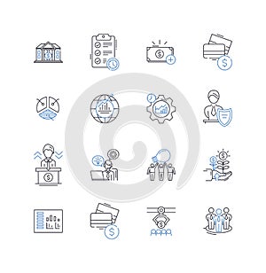 Financial roadmap line icons collection. Budgeting, Planning, Investing, Saving, Retirement, Debt, Insurance vector and