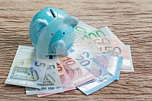 Financial savings money account or Europe economics concept, blu