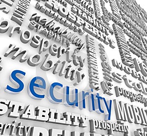 Financial Security 3D Word Background Prosperity Stability