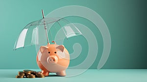 Financial Security: Piggy Bank Under Umbrella Ai generated