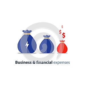 Financial shrinkage, business devaluation, budget deficit, corporate expenses, income lowering, vector icon