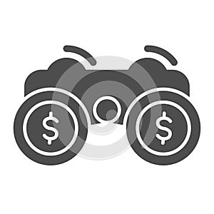 Financial solutions binoculars solid icon, business strategy concept, Investment decisions sign on white background