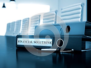 Financial Solutions on Folder. Blurred Image. 3D