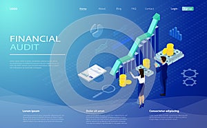 Financial statement, analysis and statistic online servises, money cash accounting isometric vector. Financial