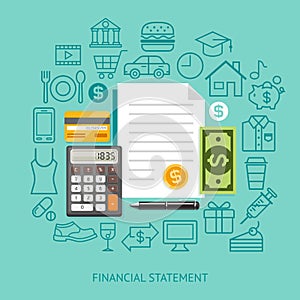 Financial Statement Conceptual Flat Style. Vector Illustration.