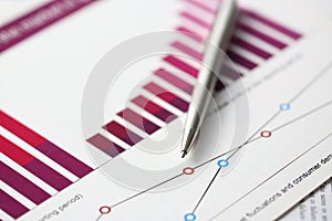 Financial statistics documents ball pen infographics
