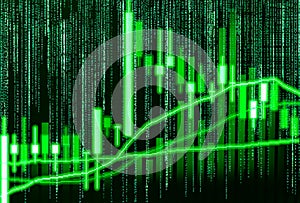 Financial stock market data. Candle stick graph chart of stock m