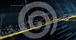 Financial stock trade chart with diagrams and stock numbers