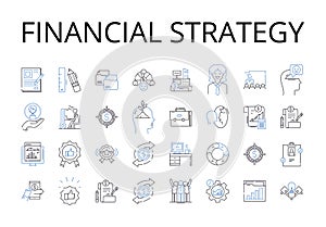 Financial strategy line icons collection. Marketing plan, Business model, Legal framework, Investment portfolio
