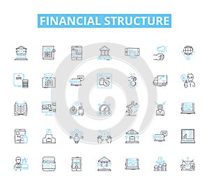 Financial structure linear icons set. Capitalization, Equity, Debt, Leverage, Liquidity, Cash Flow, Assets line vector