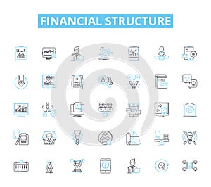 Financial structure linear icons set. Capitalization, Equity, Debt, Leverage, Liquidity, Cash Flow, Assets line vector