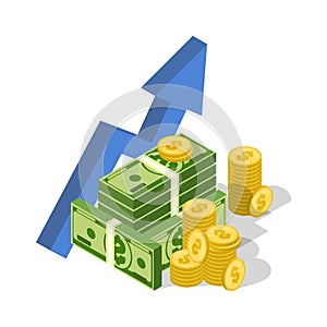 Financial success concept. Vector money graph. Isometric business icon