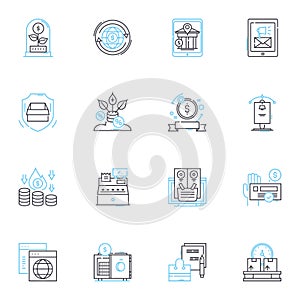 Financial success linear icons set. Prosperity, Wealth, Abundance, Riches, Fortune, Savings, Investment line vector and