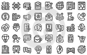 Financial support icons set, outline style