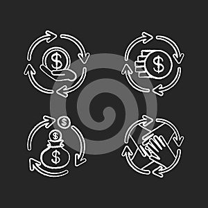 Financial synergy chalk white icons set on black background