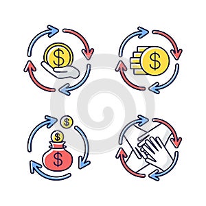 Financial synergy RGB color icons set