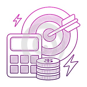 Financial Target concept with hand drawn outline doodle style